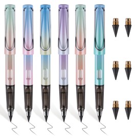 RNHDLY Eternal Pencil, Pack of 6 Inkless Pencils, Eternal Pencil, Eternal Pencil with Eraser, Interchangeable Eternal Pencil with 6 Replacement Heads Refills, Colour Gradient