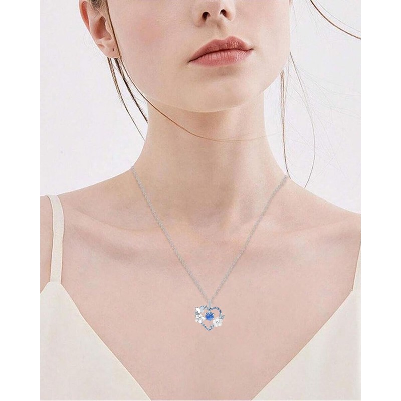 UYRVAPE Heart Pendant Necklace Blue Rhinestone Flower Choker Hollow Heart