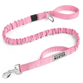 OutdoorMaster Bungee Dog Leash, Heavy Duty Dog Leash with Shock Absorption, 2 Padded Handles Training Leash, Improved Dog Safety and Comfort - Pink Upgraded, 4 FT
