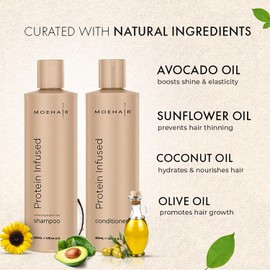 MOEHAIR Protein Infused Shampoo and Conditioner Set for Dry & Damaged Hair | Strengthens Hair Fiber | Sulfate & Paraben Free | Adds Shine, Softens & Hydrates Hair (12 Fl Oz)