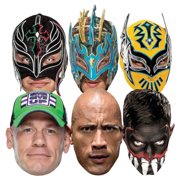 STAR CUTOUTS CARDBAORD FACE SMP421 WWE Multipack Wrestler Masks Includes Sin Cara Kalisto Rey Mysterio Finn Balor John Cena The Rock, Regular