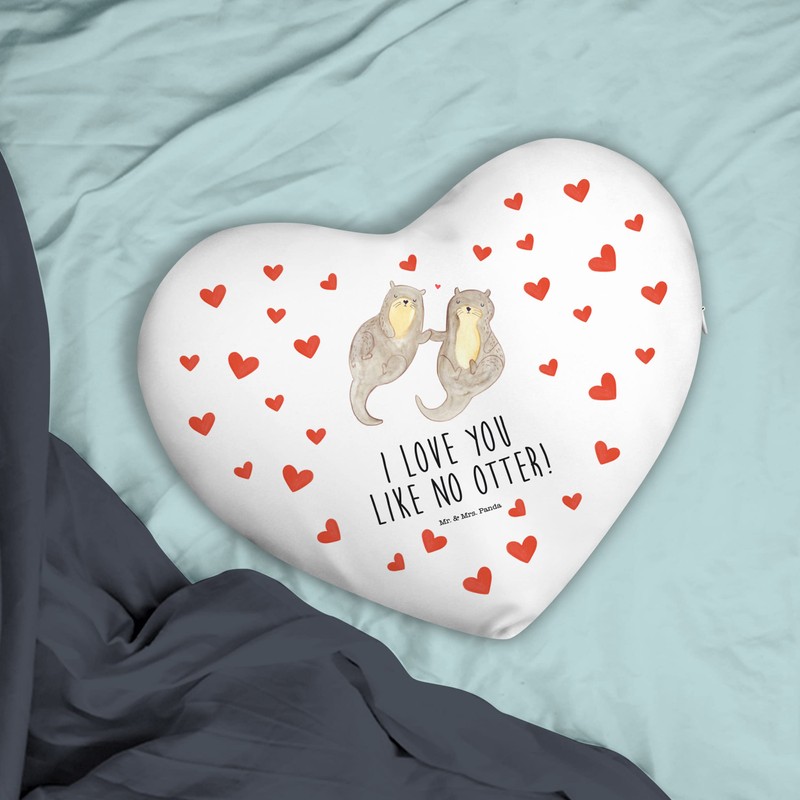 Mr. & Mrs. Panda Heart Cushion Otter Holding Hands Gift