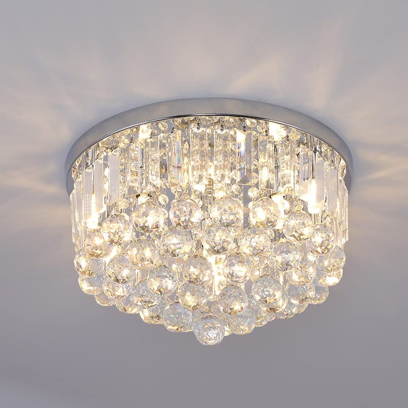 Gopmmy Modern K9 Crystal Raindrop Chandelier Lighting, Flush Mount G9