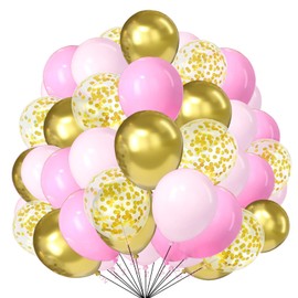 Pink Gold Balloons Set 50 Pack 10 Inch Pastel Baby Pink Gold Confetti Latex Balloons for Girls Women Birthday Baby Bridal Shower Wedding Party Decorations
