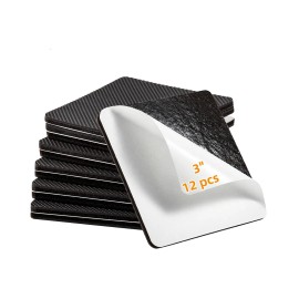 Furnigear 12 PCS Non Slip Furniture Pads 3 Inch Square Rubber Anti Skid Floor Feet