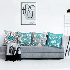 RYSMIYOU Teal Linen Decorative Throw Pillow Covers 22x22 Pillow Covers for Couch Sofa Bed Living Room Set of 4,Outdoor Pillow Covers Boho Throw Pillow Cover Square Pillowcase Farmhouse Home Decor