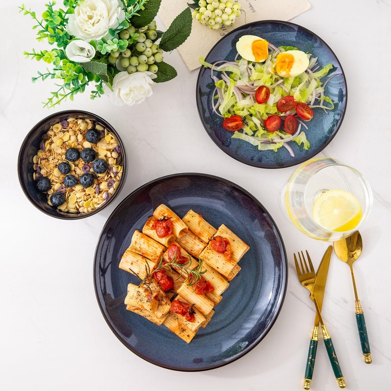 LERATIO Ceramic Dinnerware Sets for 4,Stoneware Coupe Plates and Bowls