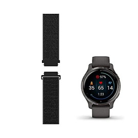 LeiOu Sport Mesh Nylon Strap Compatible with Garmin Venu, Sq, 2, 2S GPS Smartwatch Bands Replacement for Women Men Wristband - Black (4.7''-6.3'')