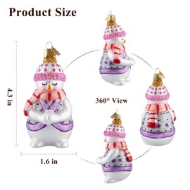 HZYC Christmas Ornaments,Glass Blown Ornaments for Christmas Tree,Purple Snowman Figurine Hanging Ornaments,Christmas Decorations for Xmas Tree Holiday Party Daily Decor Gifts(Shy Snowman)