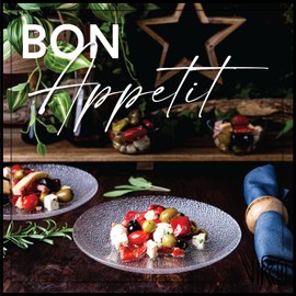 Vikko Salad Plate, Set of 4 Glass Plates, Dessert, Salad, Appetizer Plate, Elegant Textured Glass Design, Stackable 8.5 Inch Plates, Dishwasher Safe