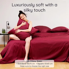 Burgundy Pillow Cases 2 Pack | Standard Pillow Cases 50x75 cm | Pillows 2 Pack Luxury | Pillow Case Burgundy | Hotel Bedding | Cooling Bedding | Anti Wrinkle Pillow Case | Bambaw