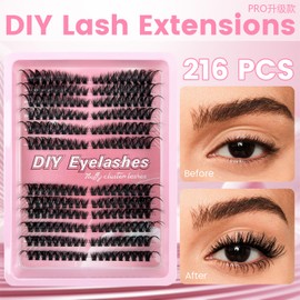 Cluster Lashes Lash Extension D Curl 50D 216Pcs Lash Clusters Individual Lashes Soft DIY Eyelash Extensions Mixed Tray Eyelash Clusters Easy Diy Lash Natural Look (50D-0.07D,8-16mm)