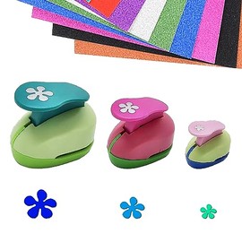 Punch Set Flower Paper Punch, Motif Punch Set, Motif Hole Punch for Paper, DIY, Scrapbooking, Crafts, Greeting Cards, 9 mm, 16 mm, 25 mm, Five-Leaf Flower