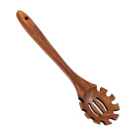 Wood Pasta Spoon - 12.6 Inch Kitchen Noodle Spoon Server,Hangable Long Hand Pasta Serving Utensils Wood Spaghetti Server Spoon Pasta Ladle with Teeth for Cooking