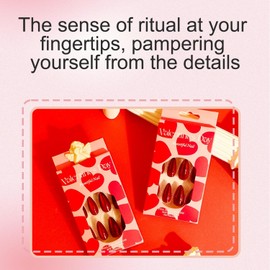 Red Almond Press On Nails – Cat Eye Design, 24 Pcs, Long Acrylic Fake Nails with Tool, DIY Nail Art, Elegant Touch for Women