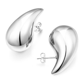 LIAN Chunky Gold Earrings for Women 18K Gold Plated Drop Earrings Lightweight Waterdrop Hollow Open Hoops Trendy Earrings Thick Gold Hoops Designer Dupes Jewelry(Silver)