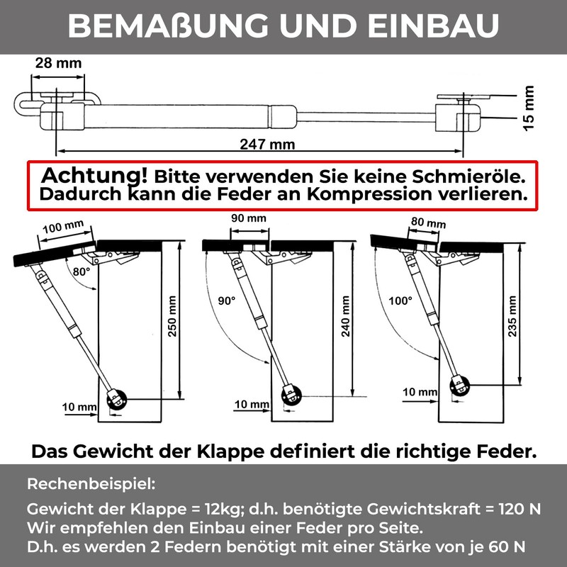 ID Dinkel Gas Spring 4 Pieces Mechanical Gas Lift 50N