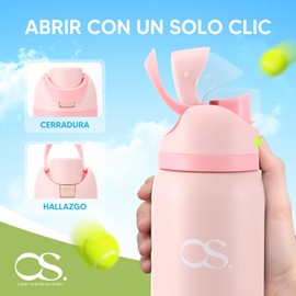 OSLIFE Aislante Térmico Termo Acero Inoxidable（con popote,32OZ/946ML,Botella Deportiva de Doble Bebida,Estructura de Doble Capa y Tapa Sellada a Prueba de Fugas, Con Asa.Uso en Gimnasio(Niña/Rosa)