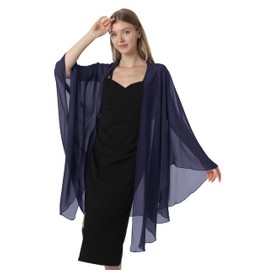 Women's Shawls and Wraps for Evening Dress Chiffon Scarf Soft Elegant Pashmina Wedding Bridal Scarve (Navy)