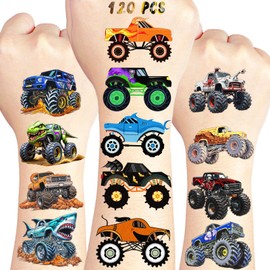 120 PCS Monter Truck pre-Cut Temporary Tattoos for Kids | Monster Truck Themed Birthday Party Favors, Decorations, Supplies; Fake Tattoos Sticker for Goodie Bags Stuffers (Multiple)