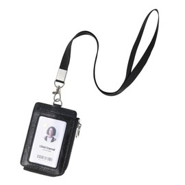 Badge Holder – Genuine Leather ID Badge Holder with Zipper Pocket and Nylon Lanyard – Perfect for Badges, Cards, and More