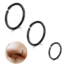 ESHIONER G23 Titanium Nose Piercing Nose Ring Hoop Set Cartilage Rings Thin Small Septum Helix Rings Hypoallergenic 18G 20G 6 mm / 8 mm / 10 mm Black Gold Silver 3 Pieces Cartilage Earring Nose