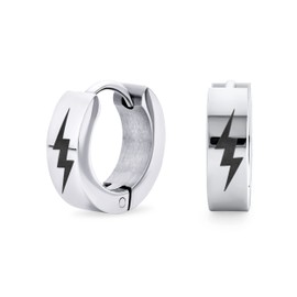 Unisex Biker Jewelry Flash Thunder Light Bolt Hoop Kpop Huggie Earrings For Men Women Teen Silver Tone Stainless Steel