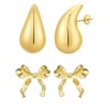 BestoU Aretes para Mujer 2 Pares de Aretes Dorados Acero