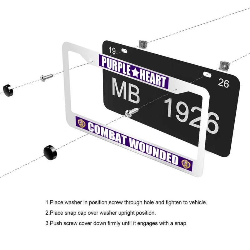 Haocean Purple Heart Combat Wounded License Plate Rust-Proof Aluminum Holder