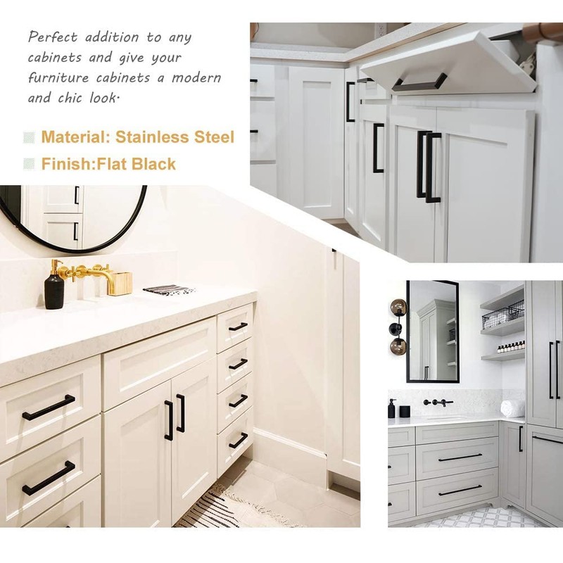 goldenwarm Black Kitchen Cabinet Handles 8inch Hole Centers - LSJ12BK204