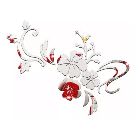 Mebix TRD Espejo De Flores Vínilo Acrílico Pared Decorativo 100x75cm Color Plateado