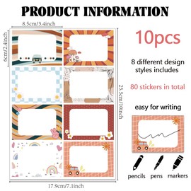 OLYCRAFT 80Pcs/10 Sheets Bohemian Name Tags Stickers 3.3x2.4 Inch Self Adhesive Name Tags Blank Name Labels Writable Adhesive Name Label Sticky Name Tags for Classroom Office Bulletin Board Decoration