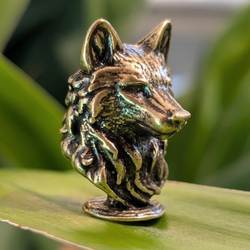 Brass Wolf Head Fierce Figurine Handmade Wild Spirit USA Crafted
