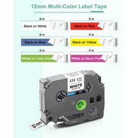 Topcolor 6-Pack 12mm 0.47" Label Tape Compatible for Brother Tze-231 Tze-431 Tze-531 Tze-631 Tze-MQG35 Tze-MQP35 P Touch Tze Tz Tape 12mm Laminated Colored for PTH110 PTD220 PTD210 PTD400 PTD610BT