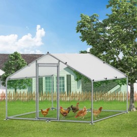 MEETWARM Chick Perch Metal Chicken Coop Run Walk In Cage With Cover For Outdoor Farm - S: 9.8'L x 6.56'W x 6.56'H