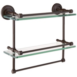 Allied Brass P1000-2/16-GAL-ORB 16 Inch Tempered Double Gallery Rail Glass Shelf, Oil Rubbed Bronze