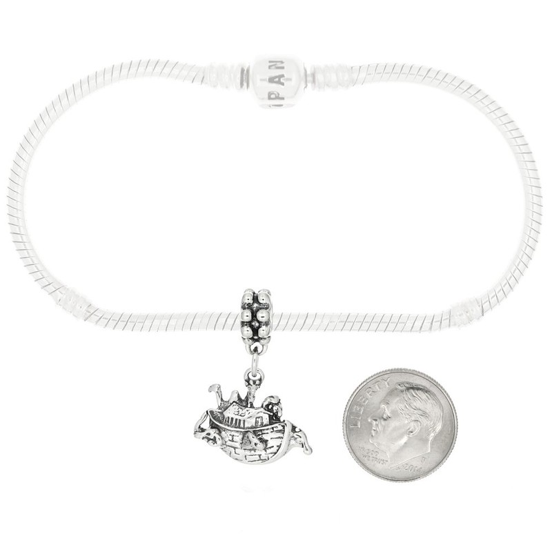LGU Sterling Silver Oxidized Noah's Ark with Animals Dangle Bead