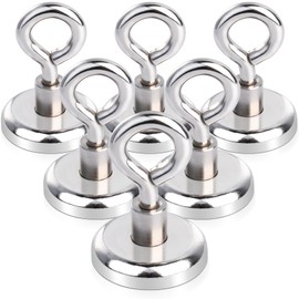 FPMYB Pack of 6 Magnetic Hooks, Extra Strong Magnetic Hooks, 32 mm Neodymium Magnetic Hooks, Eyelet Magnet with Hooks for Cruise, Grill, BBQ, Kitchen, Fridges, Gadgets, Iron Doors, Office