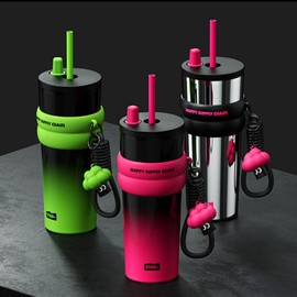 710ml Large Capacity 316 Stainless Steel Thermos Cup, Coffee Cup with Straw, Student Cup, Portable Sports Travel car Cup (3 Colors) (Dark Green Polar Night)