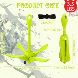 MorningRo 1 Pack Marine Kayak Anchor Kit 3.5 lb Folding Grapnel Anchor Kit Boat Anchor Kayak Fishing Accessories for Small Boats Kayaks Canoe Paddle Boards(Green)