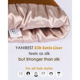 YANIBEST Womens Saitn Lined Knit Beanie Hat Acrylic Winter Hats for Women Men Silk Lining Soft Slouchy Warm Cuffed Beanie Hat Brown