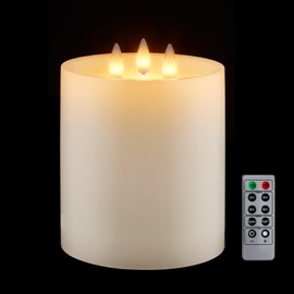 CozierGlow 3 Wick Wax Flameless Candles Flickering with Remote Timer, 3D Moving Flame Led Candles up to 560 Hours with 2DDBetteries, D 5 Inches x H 6.5 Inches, Remote Included (Ivory, 6.5)