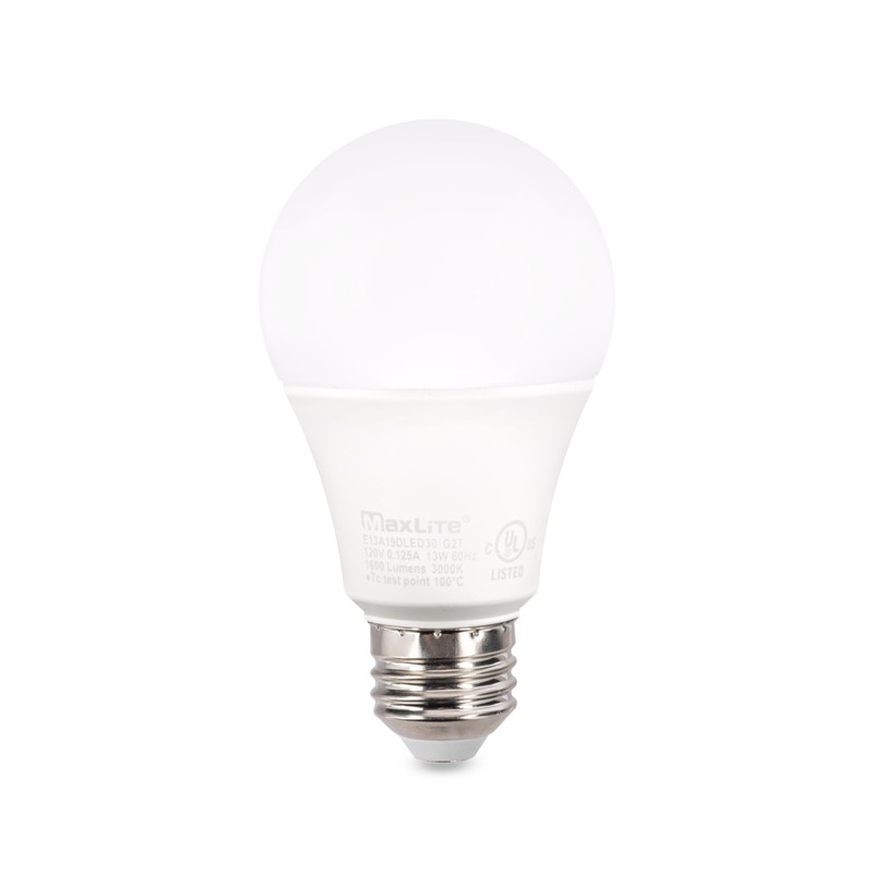 Maxlite E13A19DLED30/G2T LED Light Bulb, 13W A19 Omnidirectional E26 Bulb,