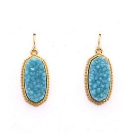 Oval Womens Bling Sparkly Druzy Crystal Gemstone Jewelry Gold Tone Blue (Earrings)