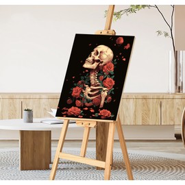 TARATH Paint by Numbers Adult Skull Flowers, DIY Hand-Painted Oil Painting Canvas Kits, Beginners Paint by Numbers Painting by Numbers for Home Decoration, No Frame (40 x 50 cm)