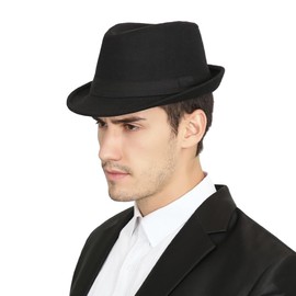 Felt Trilby Fedora Hat Short Brim Panama Jazz Hat 20s Bowler Gatsby Cap for Men Women A-Black