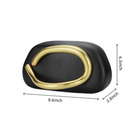 Tasysain Women PU Leather Metal Handle Handbag Trendy Commuting Compact Stone Purse Hand-held Causal Shoulder Clutch Bag (Black)