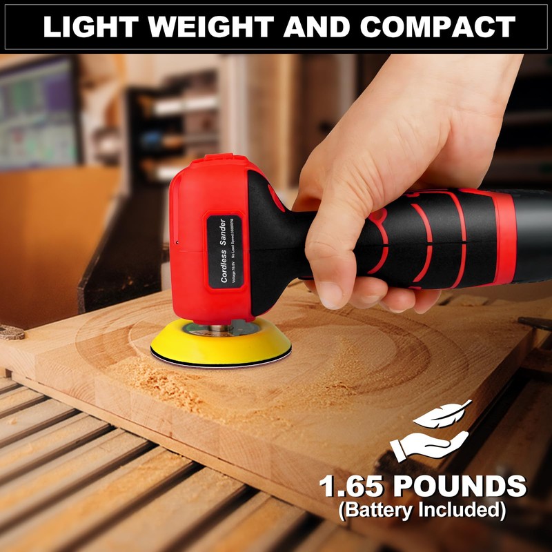 Cordless Sander, 3" Palm Sander with 2Pcs 16.8V 3.0Ah Batteries,