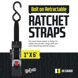 DC Cargo Mall Bolt-on Auto Retractable Ratchet Straps - (2 Pack) 1 Inch x 6 Ft - 600 lbs Break Strength - Retractable Ratchet Tie Down Straps for Boats, Jet Skis, Motorcycles, ATVs