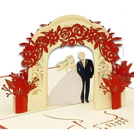 LINPOPUP®, LIN17536, Pop Up Card, 3D Greeting Card for Wedding, Engagement, 3D Folding Card with Love Couple Under the Rose Gate, Wedding Congratulations, Wedding Invitation, N290